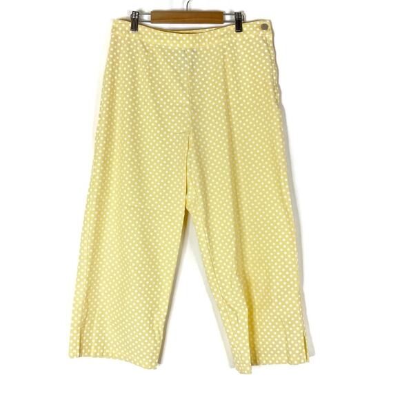 Cambridge Dry Goods Yellow Polka Dot Cotton Capri Pants Womens 12 - Picture 1 of 7